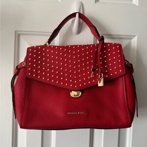 Michael Kors Red Pebbled Leather Satchel with Gold Studs